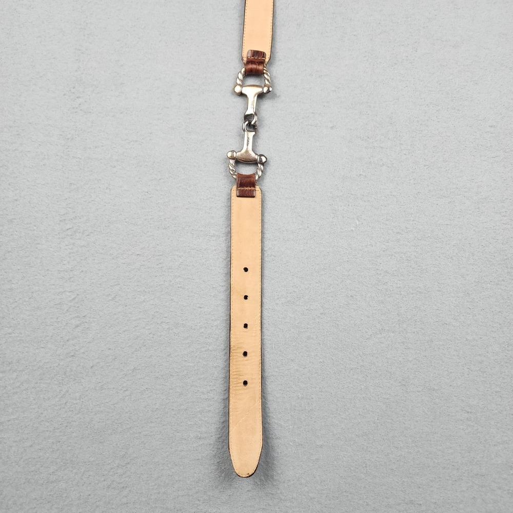 Brighton Belt Womens Small Brown Croc Embossed Leather Horsebit Silver Buckle - Picture 4 of 9